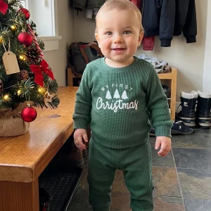 Christmas-Outfit Toddler Waffle Knit Sweatshirt