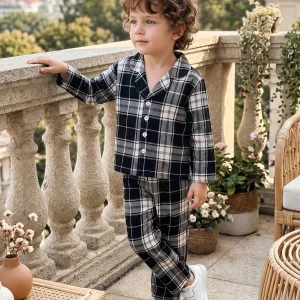 Long Sleeve top with Plaid Pajamas Pants