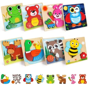 8 Pack Animal Wooden Puzzles Toys For Toddlers Boys Girls