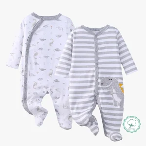 ! 2pcs Zip Footed Rompers for Baby Boys,